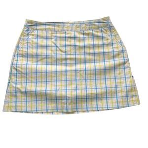 Adidas Stretch Cotton Preppy Green Blue Yellow Plaid Golf Skort Sz 8